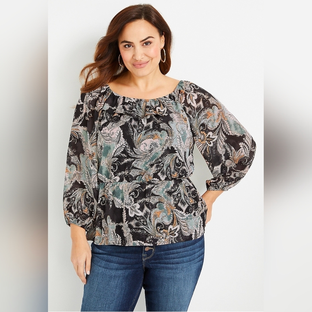 Maurices Black and Teal Paisley Blouse, *NWT* Size Extra Large